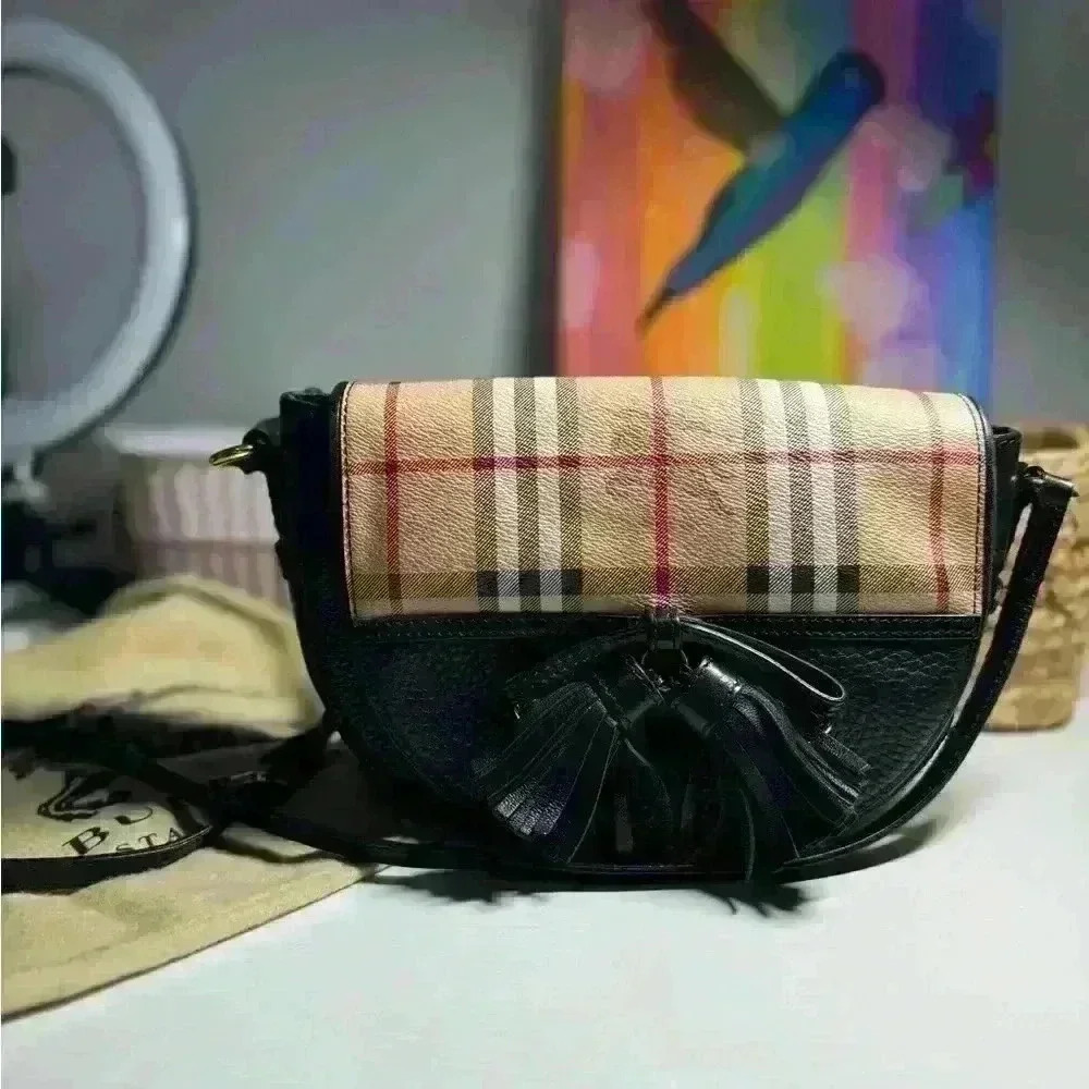 BURBERRY Haymarket Check MaydownCrossbody Bag Black - Picture 5 of 15